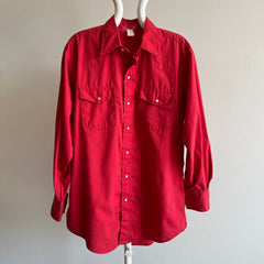 1980s Red Cowboy Snap Front Shirt - Cotton Poly Blend