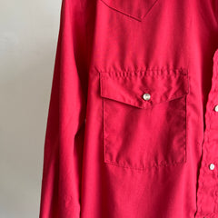 1980s Red Cowboy Snap Front Shirt - Cotton Poly Blend