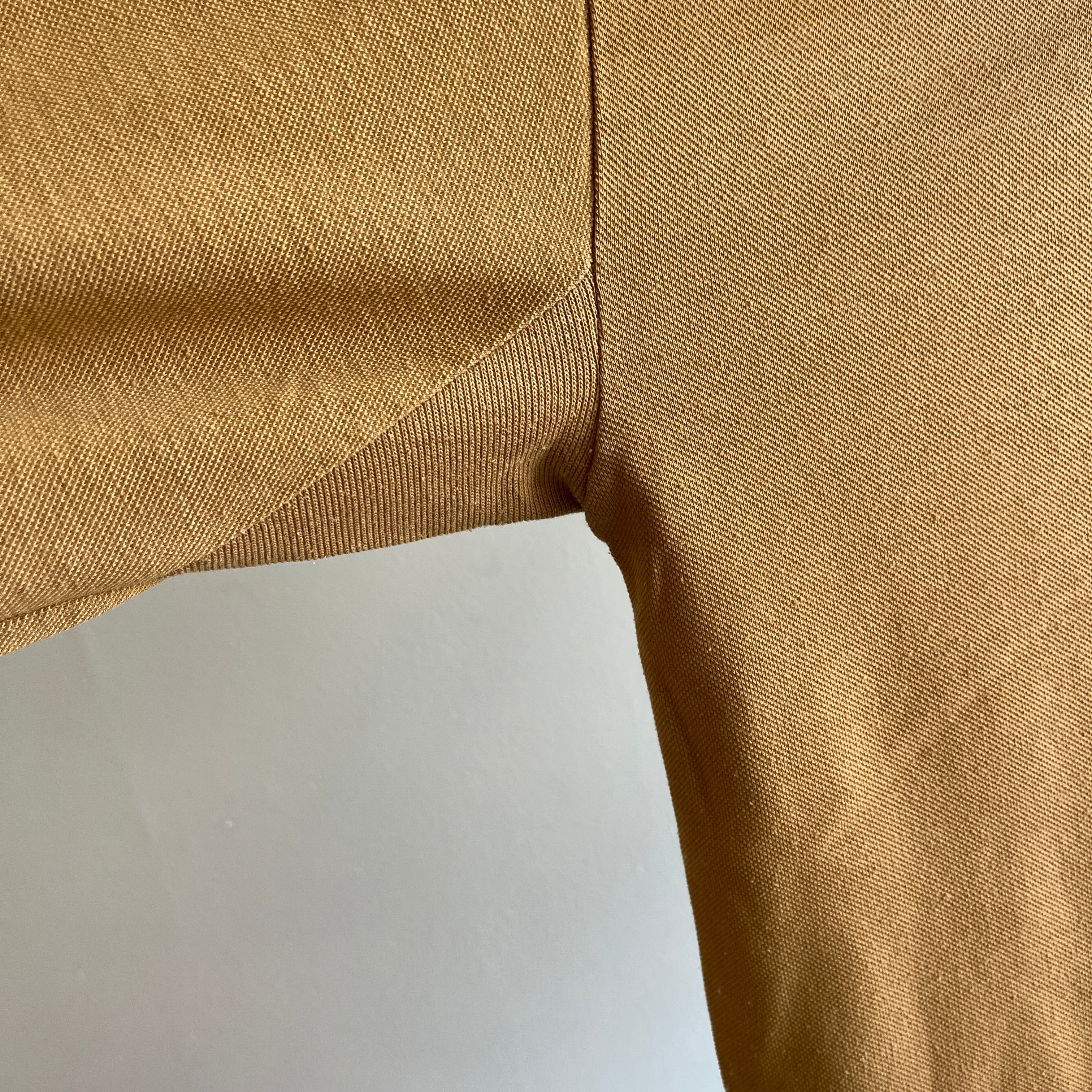 1970s Tan/Khaki Long Sleeve Pocket Polo by Grand Slam (The Penguin Brand)