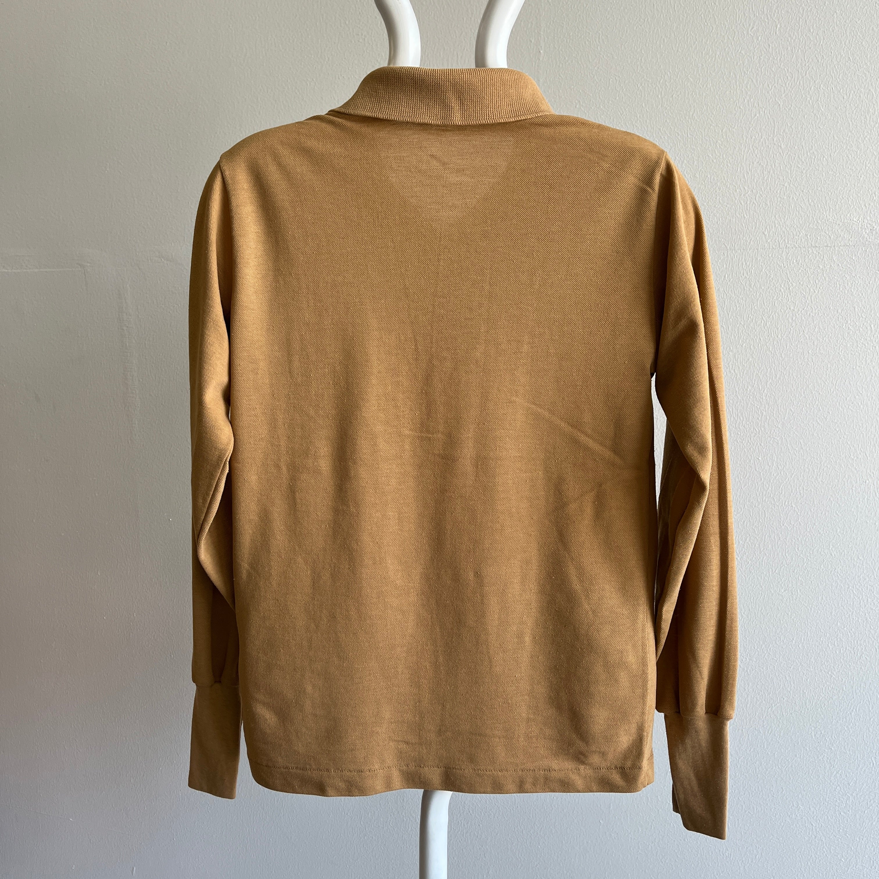 1970s Tan/Khaki Long Sleeve Pocket Polo by Grand Slam (The Penguin Brand)