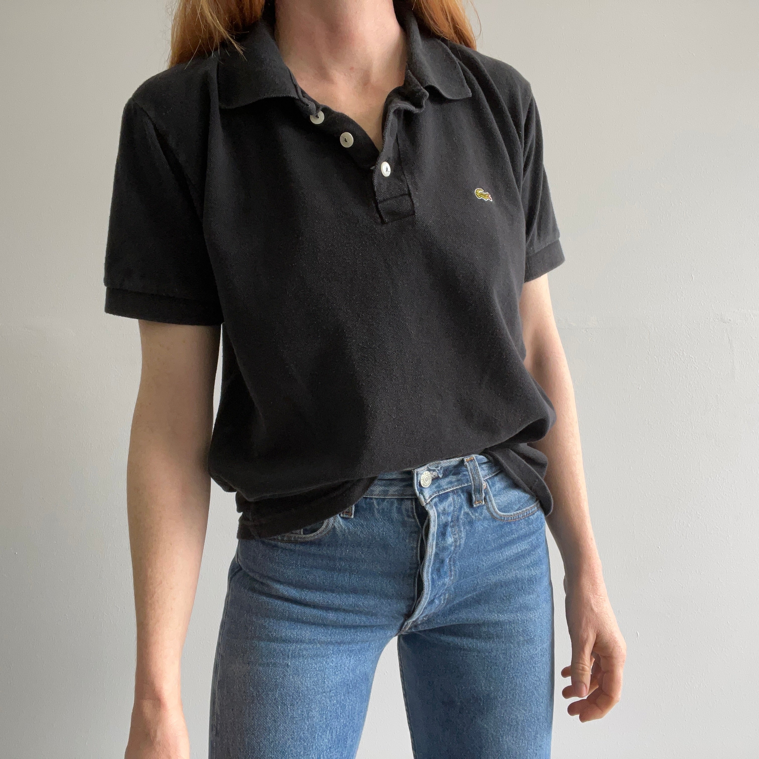 1980s Made in France Blank Black Lacoste Polo Shirt Red Co