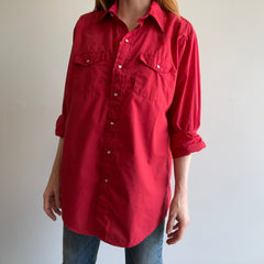 1980s Red Cowboy Snap Front Shirt - Coton Poly Blend