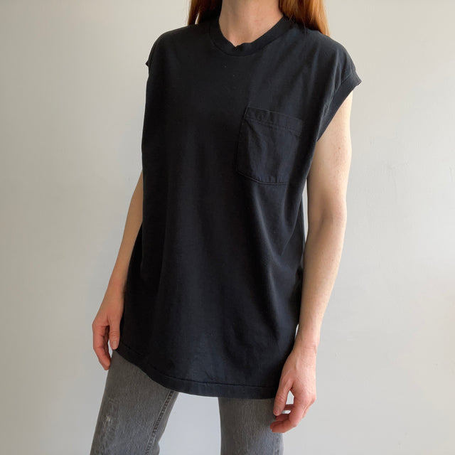 1980s FOTL Blank Black Oversized Muscle Tank