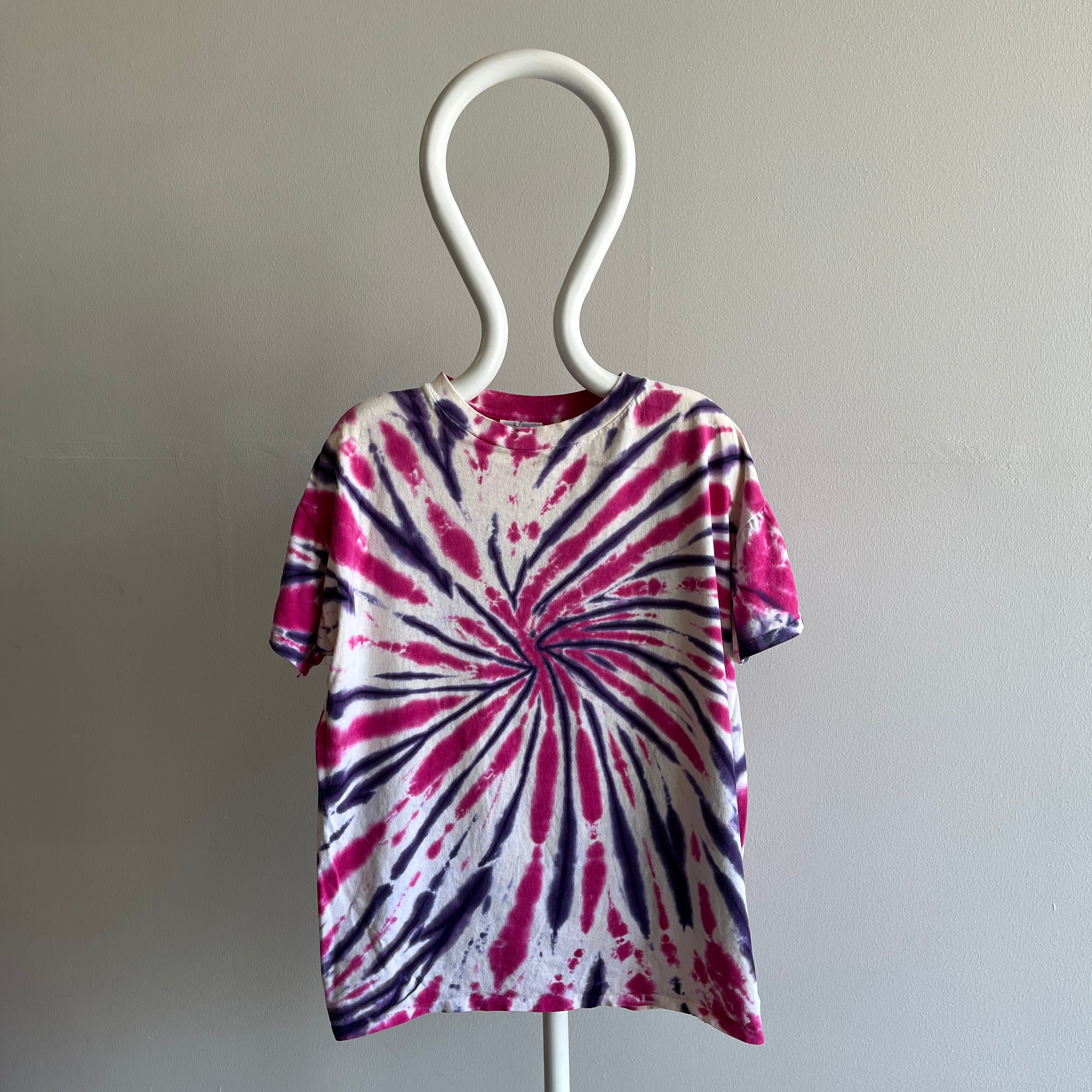 1990s Pink and Purple Tie Dyed Cotton T-Shirt