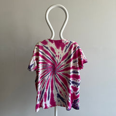 1990s Pink and Purple Tie Dyed Cotton T-Shirt