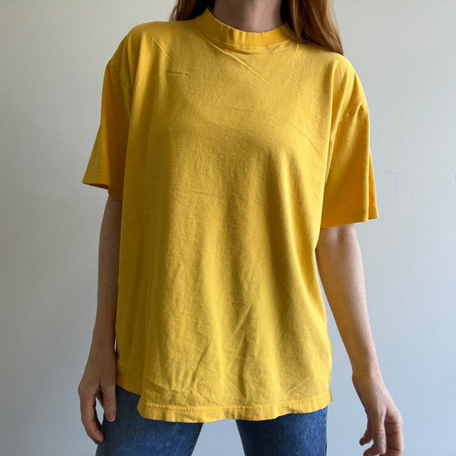 1990s Super Soft and Worn Marigold Yellow Cotton T-Shirt by Soffe