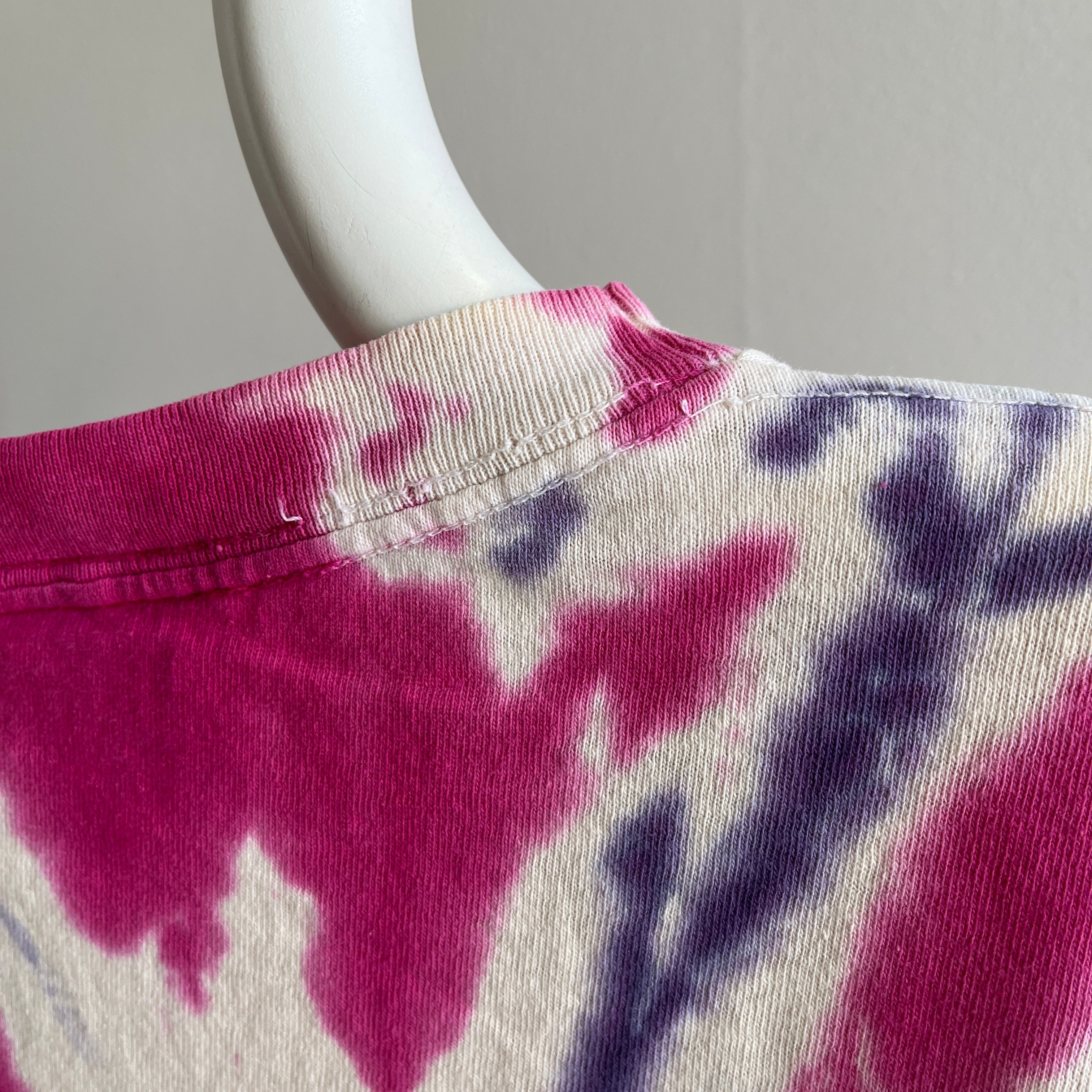 1990s Pink and Purple Tie Dyed Cotton T-Shirt