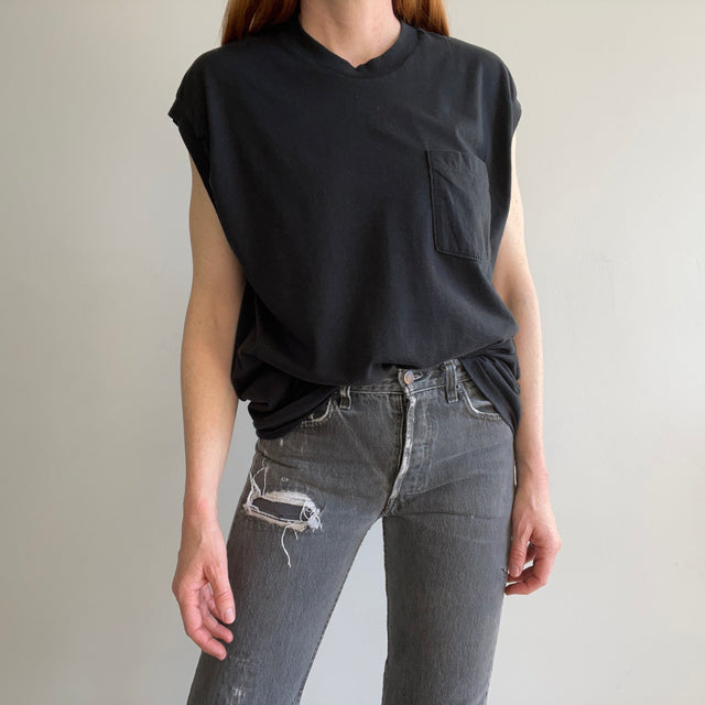 1980s FOTL Blank Black Oversized Muscle Tank