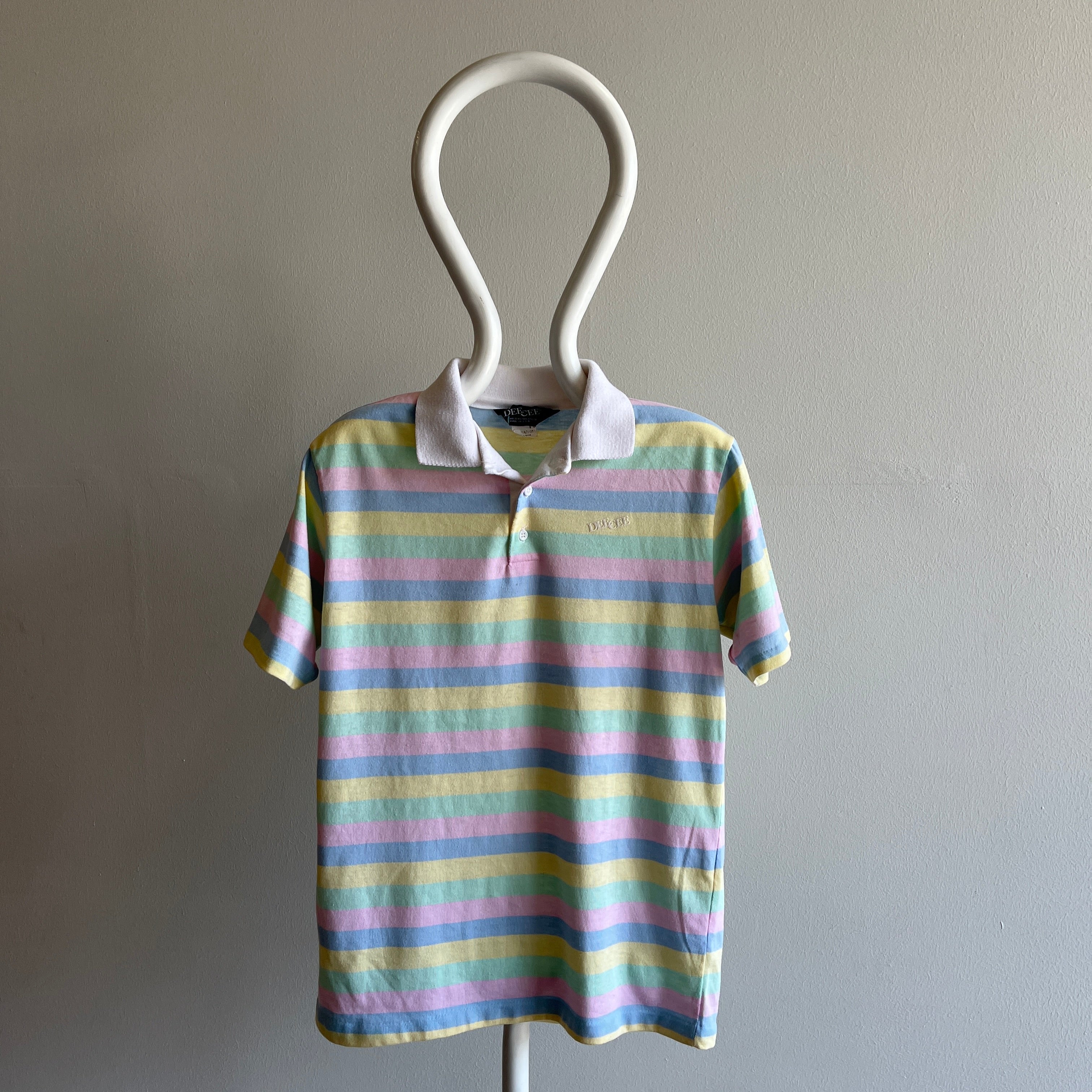 1970s Dee Cee Brand Pastel Striped Polo T-Shirt - WOW!