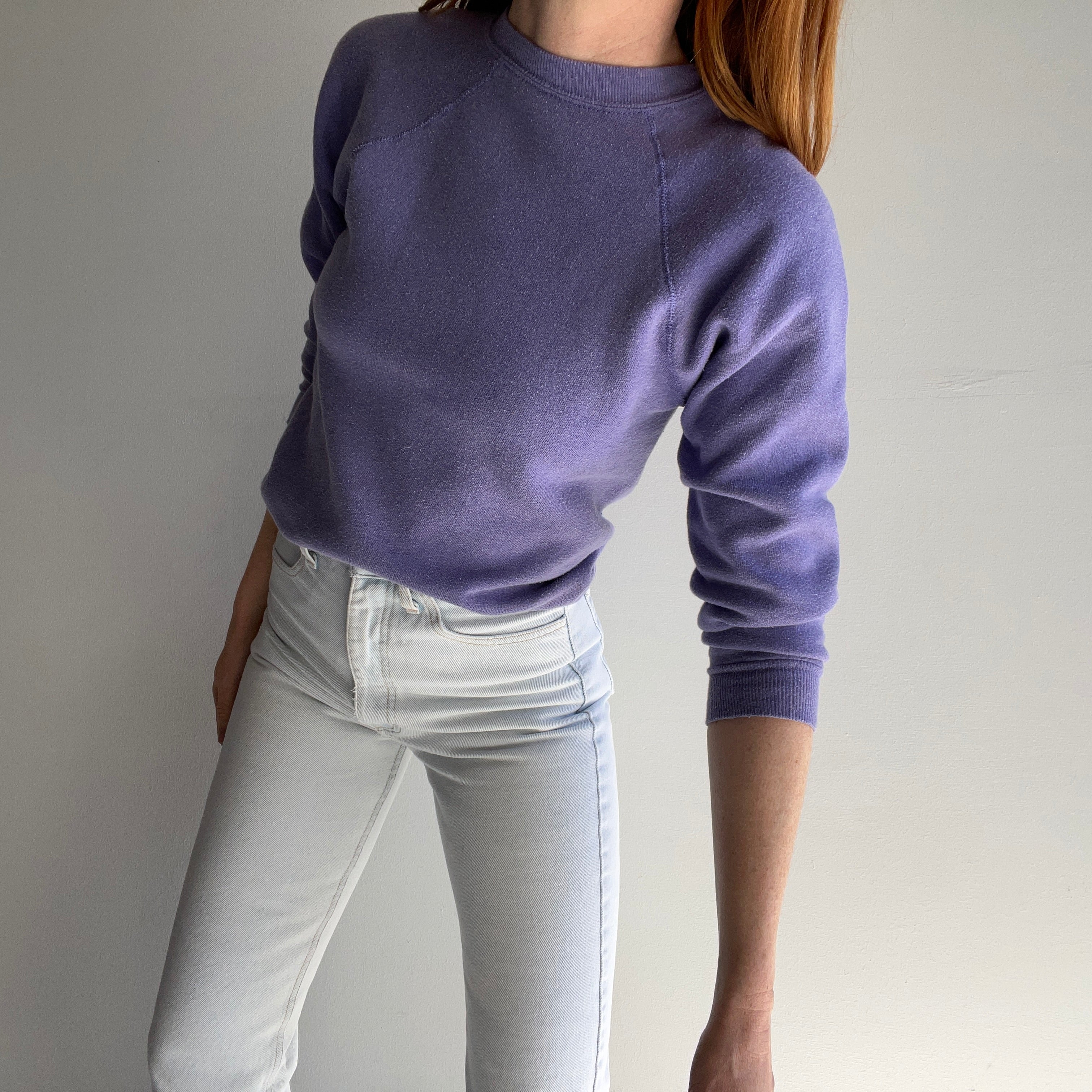1980s Blank Lavender Small Sized Raglan Sweatshirt