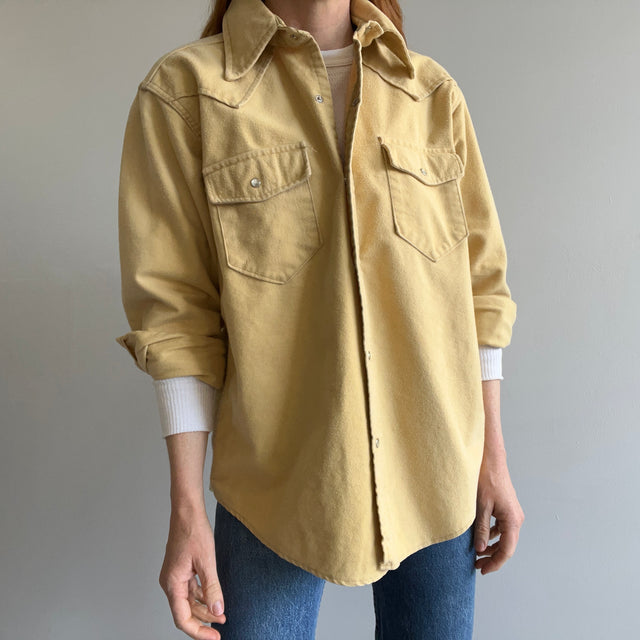 1970s Structured Moleskin (?) Cotton Cowboy Snap Front Flannel - Like, WOAH