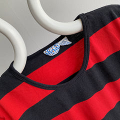 1990s Rolled Neck Black and Red Striped T-Shirt