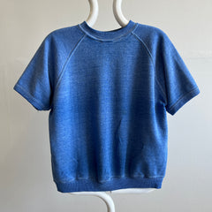 1970s Thinning Faded Soft Heather Blue Warm Up