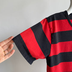 1990s Rolled Neck Black and Red Striped T-Shirt
