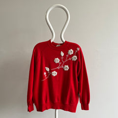 1980s Most Delightful Grandma Crocheted Floral DIY Raglan