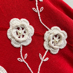 1980s Most Delightful Grandma Crocheted Floral DIY Raglan