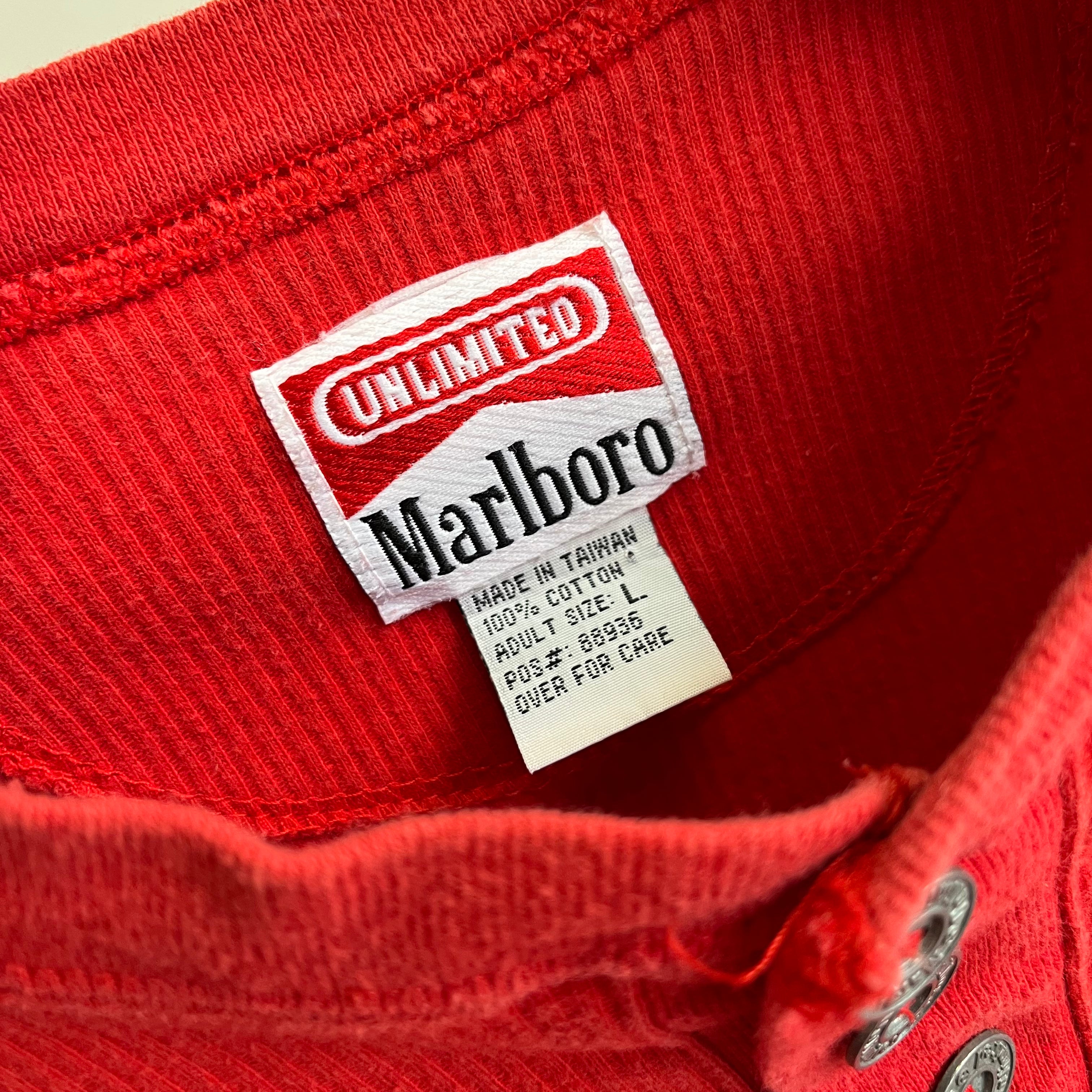 1990s Marlboro Brand Red Heavyweight Ribbed Long Sleeve Henley