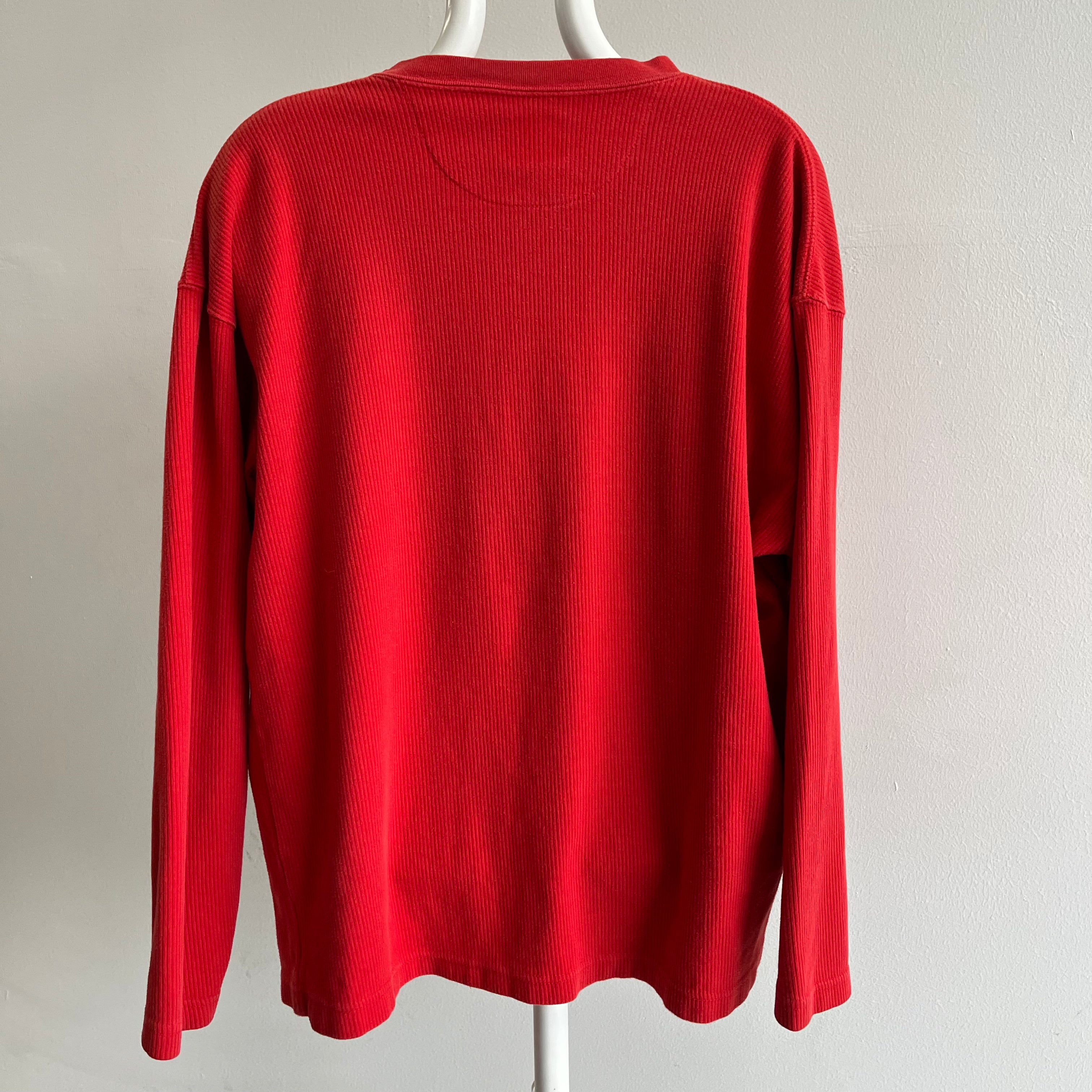 1990s Marque Marlboro Rouge Heavyweight Ribbed Henley à manches longues