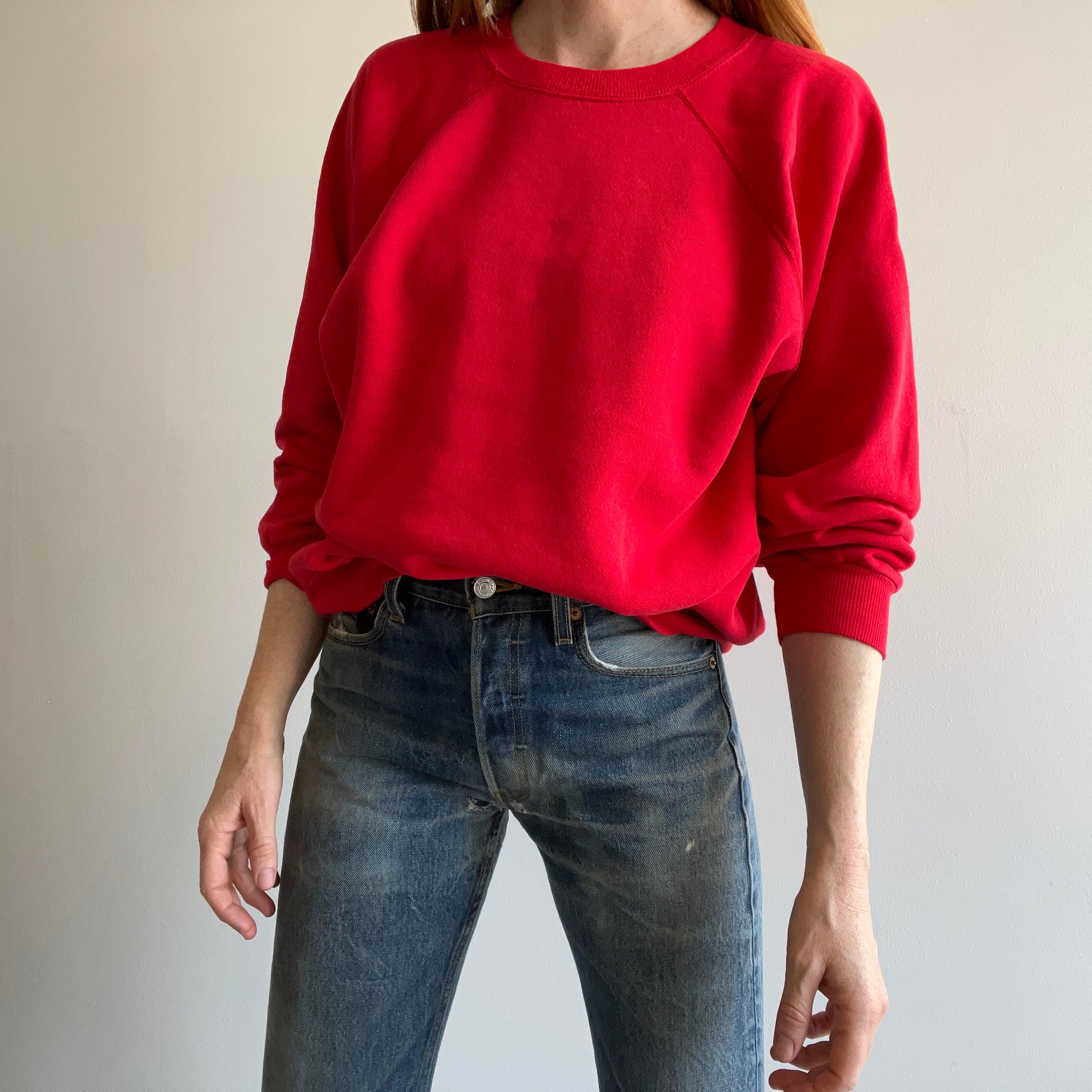 1990s Blank Red Raglan by Hanes Her Way - Staining