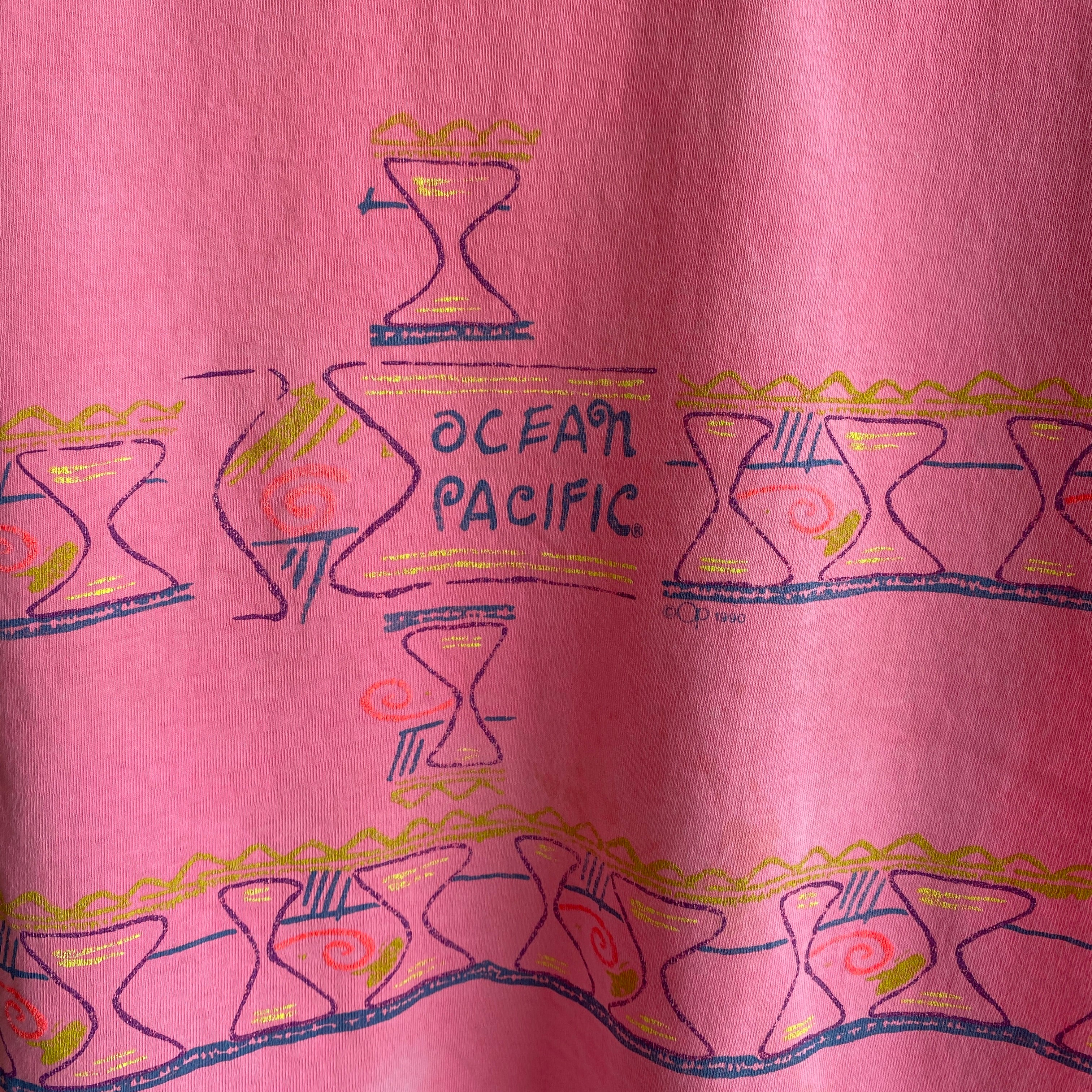 1990 Ocean Pacific Délavé Hot Pink Avant et Dos Slouchy Crop Top