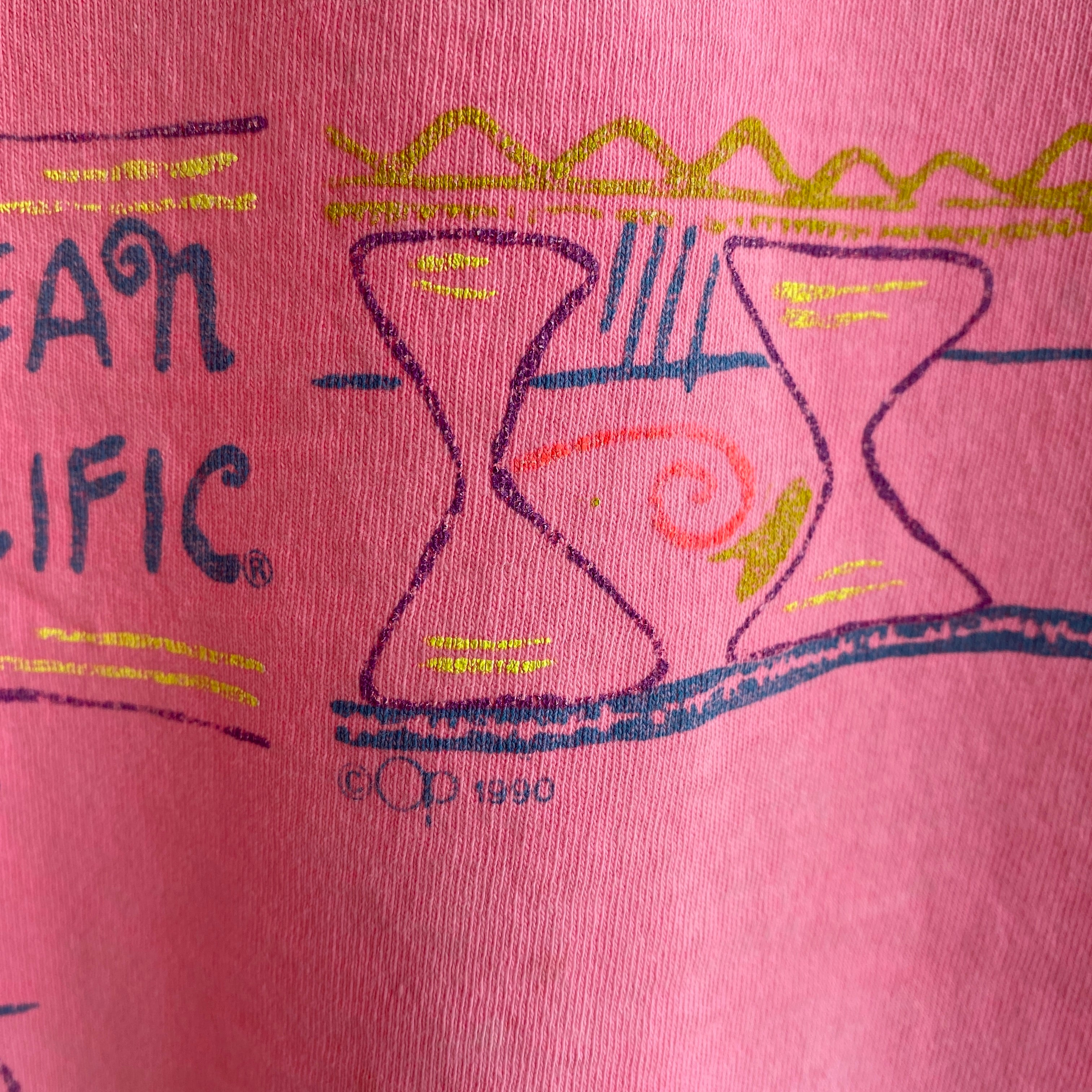 1990 Ocean Pacific Délavé Hot Pink Avant et Dos Slouchy Crop Top