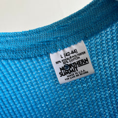 1980s Teal Thermal Waffle Knit Henley with Worn Elbows