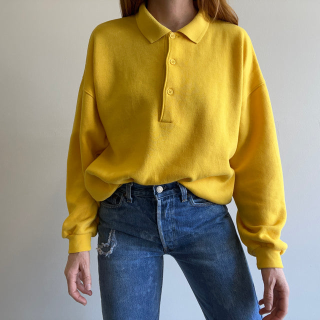 1980s French's Yellow Henley Collared Sweatshirt - So Good!