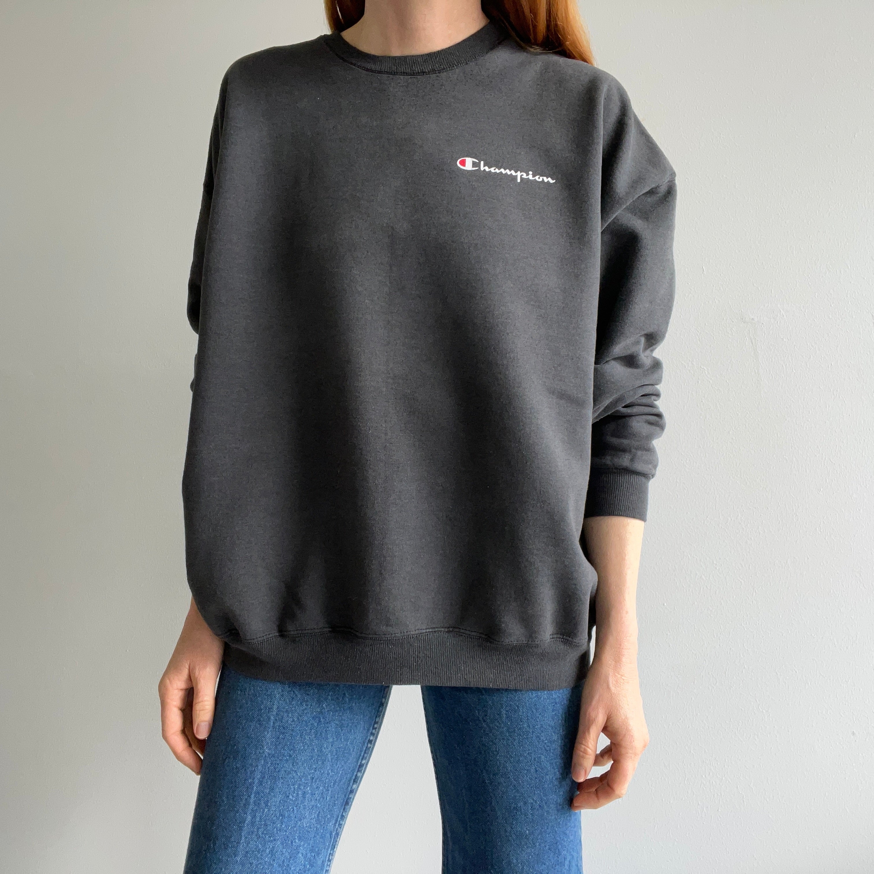 1990s Champion Brand Faded Black To Gray Sweatshirt