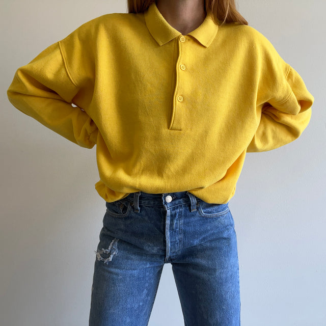 1980s French's Yellow Henley Collared Sweatshirt - So Good!