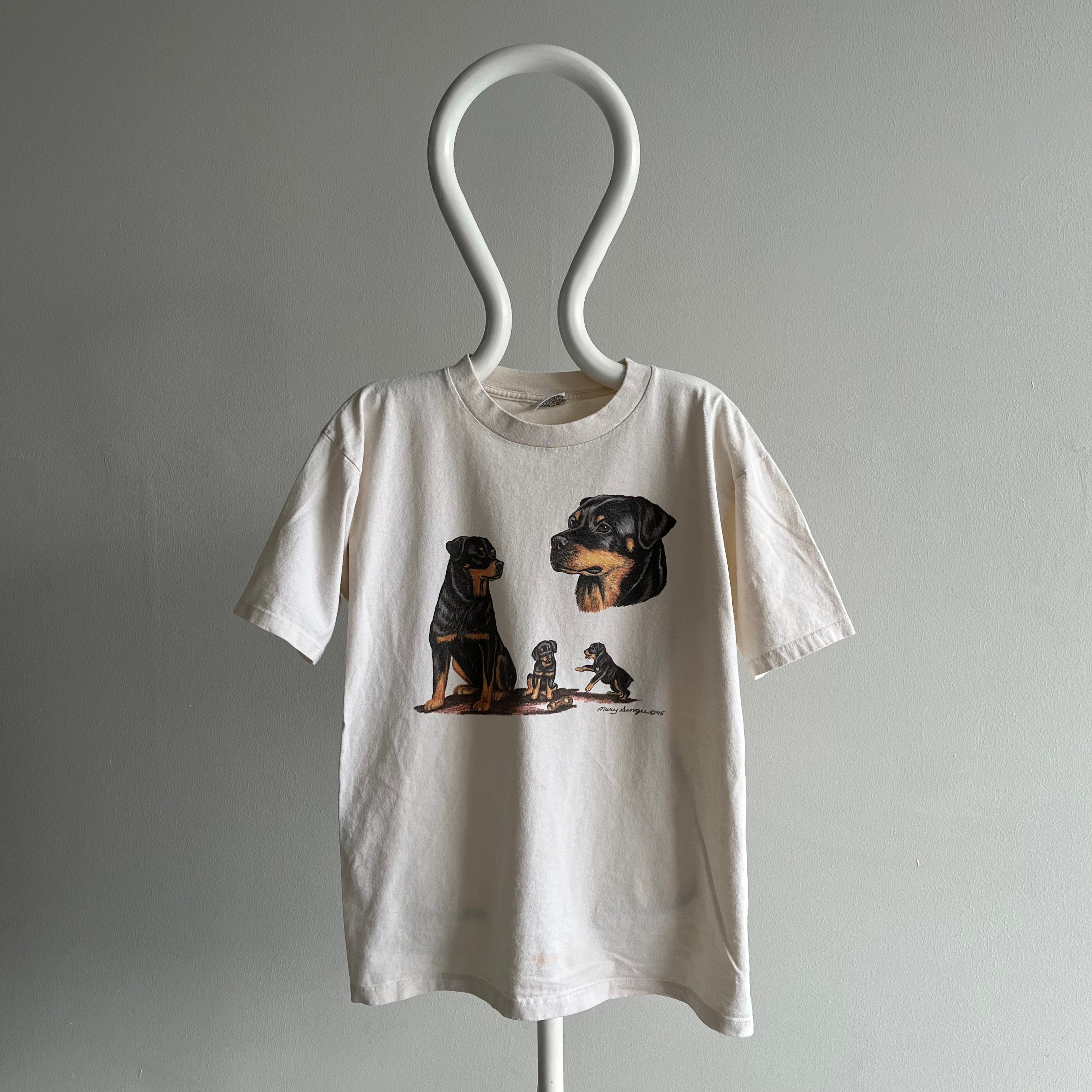 1995 Rottie Good Boy and Girl Stained Cotton T-Shirt - Fabriqué au Canada