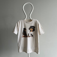 1995 Rottie Good Boy and Girl Stained Cotton T-Shirt - Made in Canada