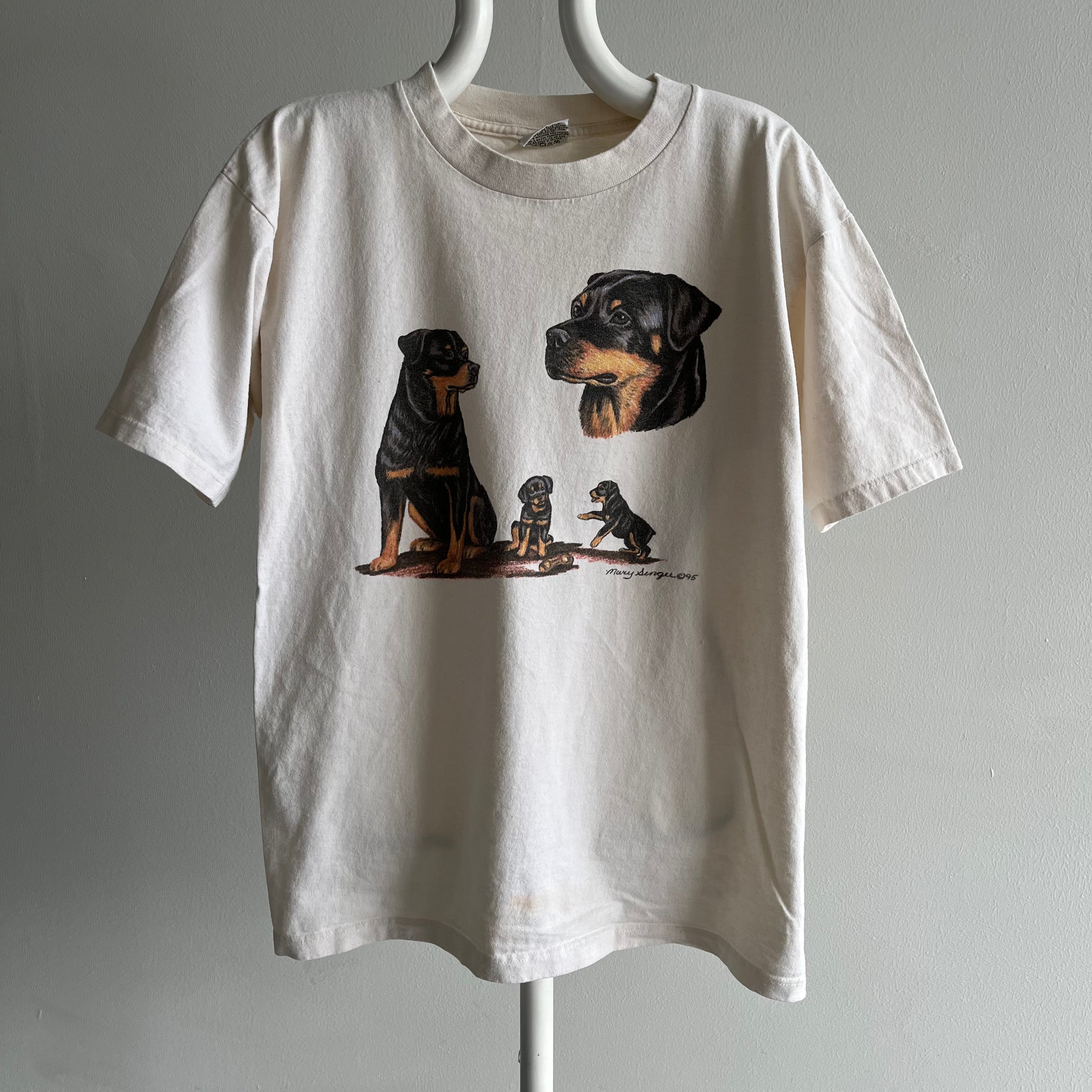 1995 Rottie Good Boy and Girl Stained Cotton T-Shirt - Fabriqué au Canada