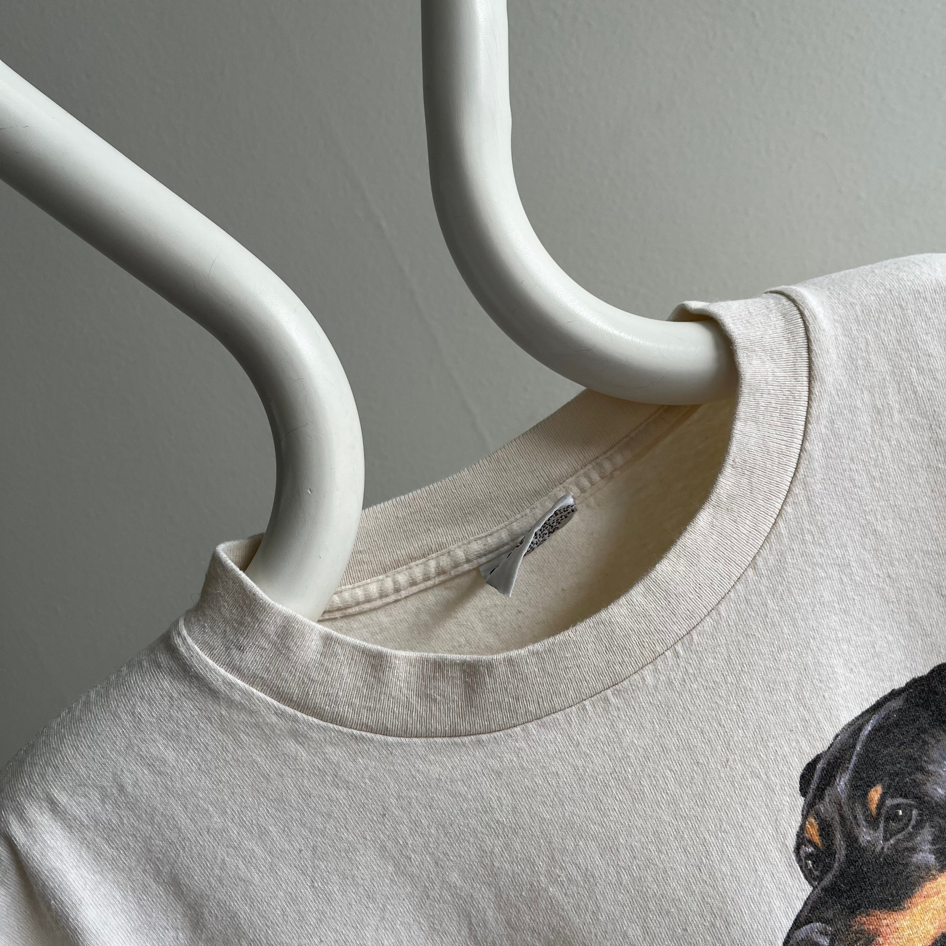 1995 Rottie Good Boy and Girl Stained Cotton T-Shirt - Fabriqué au Canada