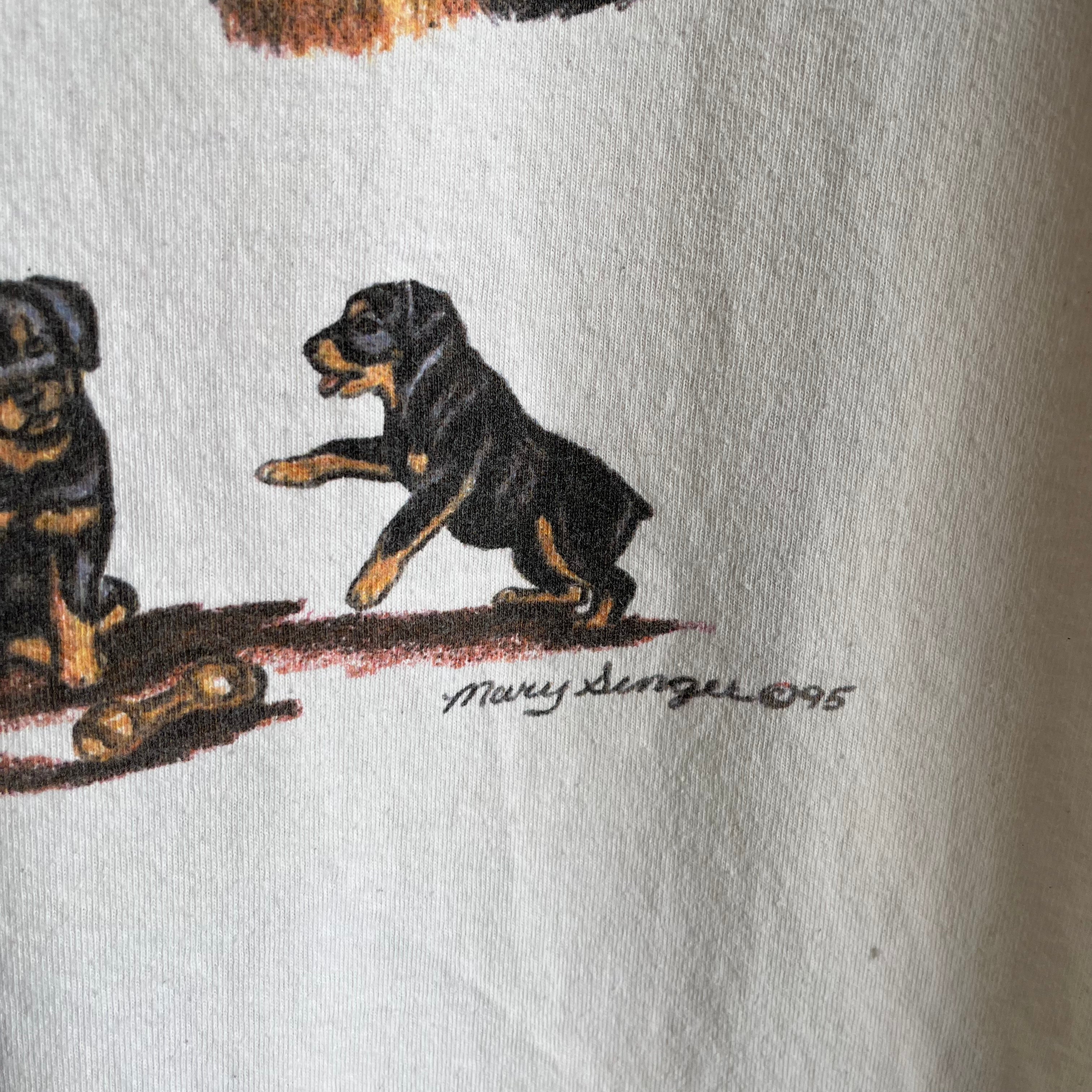 1995 Rottie Good Boy and Girl Stained Cotton T-Shirt - Made in Canada