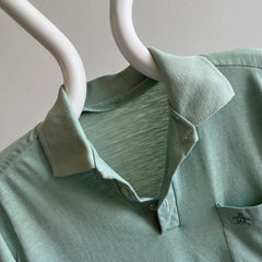 GG - T-shirt polo à poche jade pâle doux et fin des années 1970