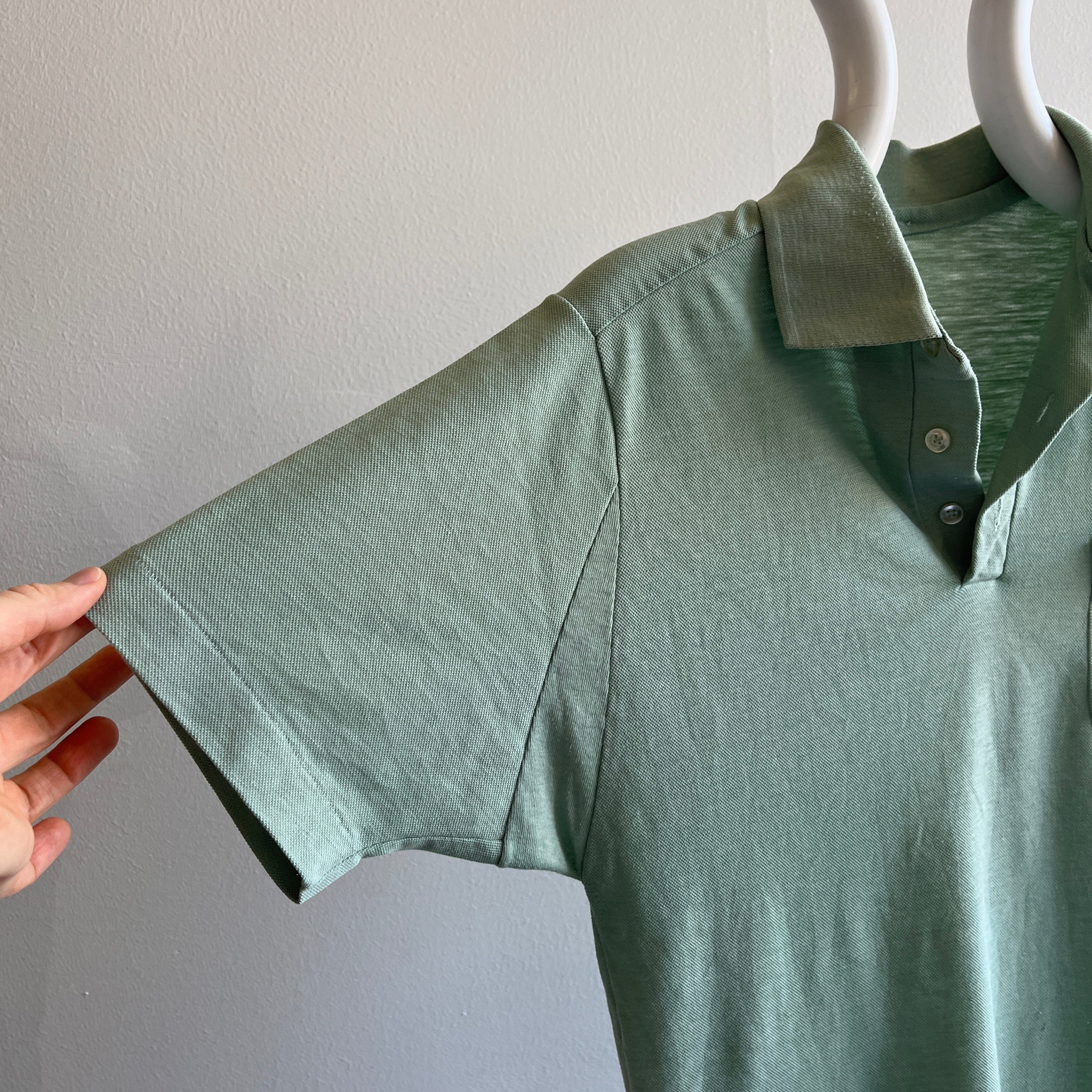 GG - 1970s Soft and Thin Pale Jade Pocket Polo T-Shirt