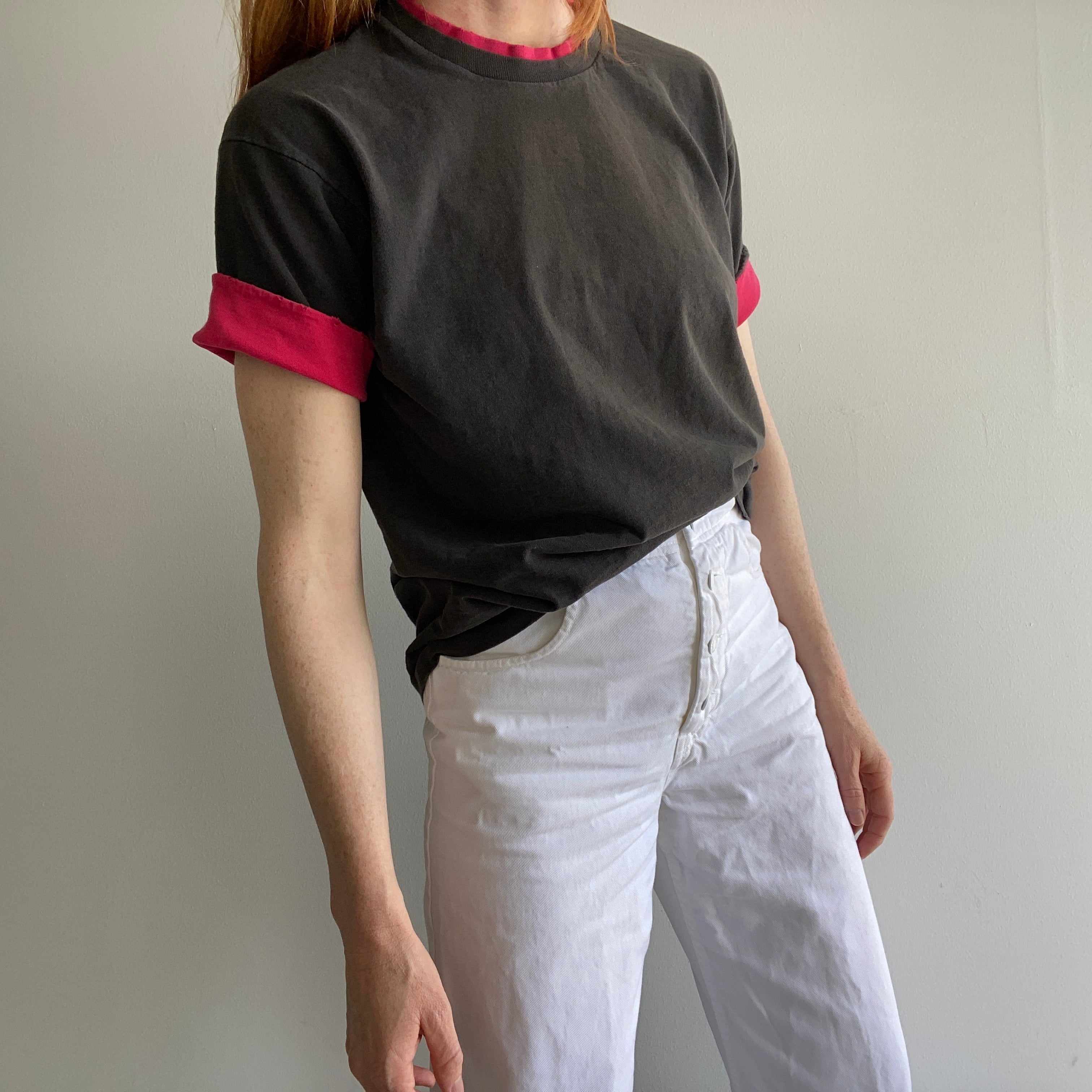 1980s FOTL Two Tone Cotton Black and Red T-Shirt