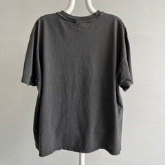 1990s Faded and Worn Boxy Blank Black Pocket T-Shirt