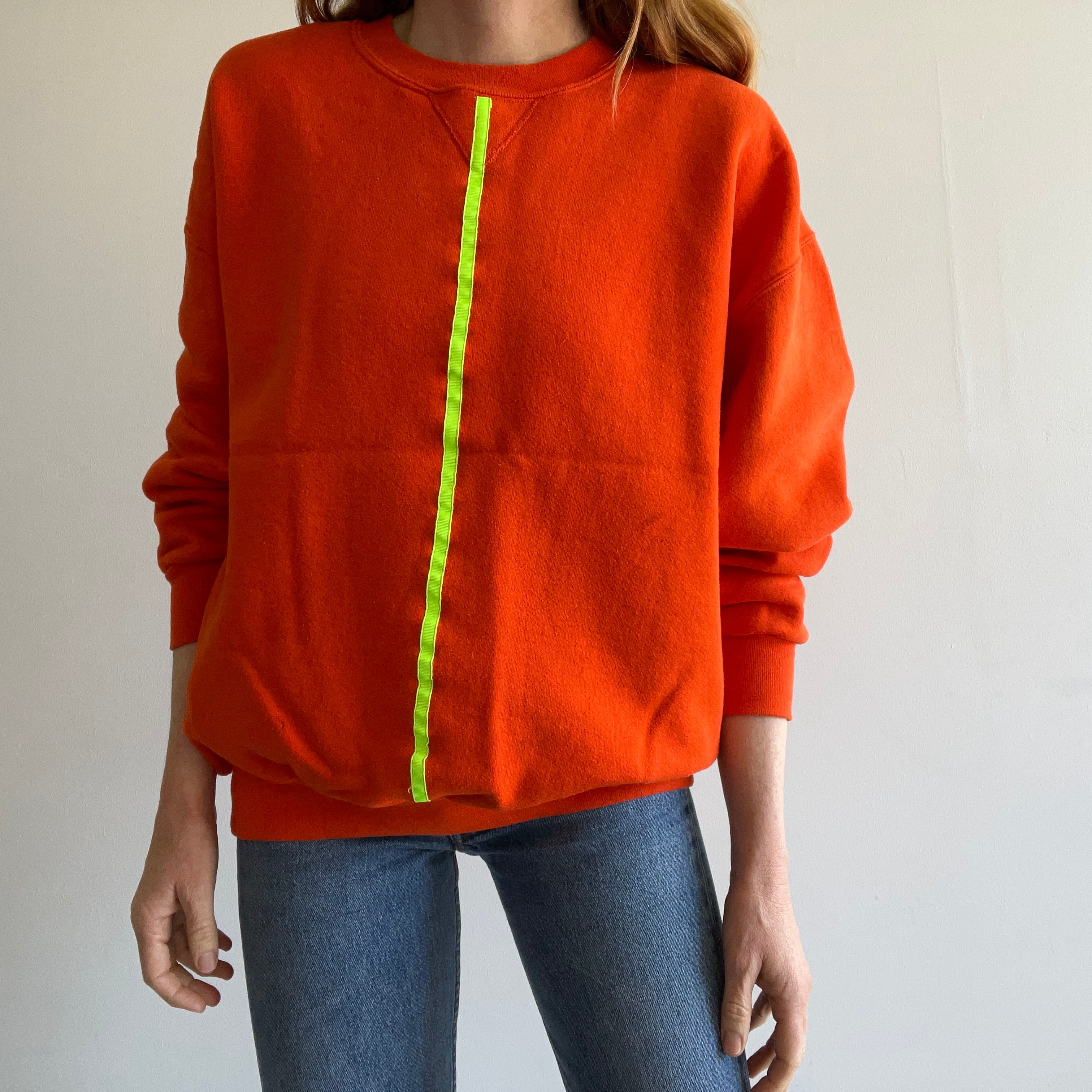 1990s DIY Orange and Neon Yellow Sweatshirt by Russell