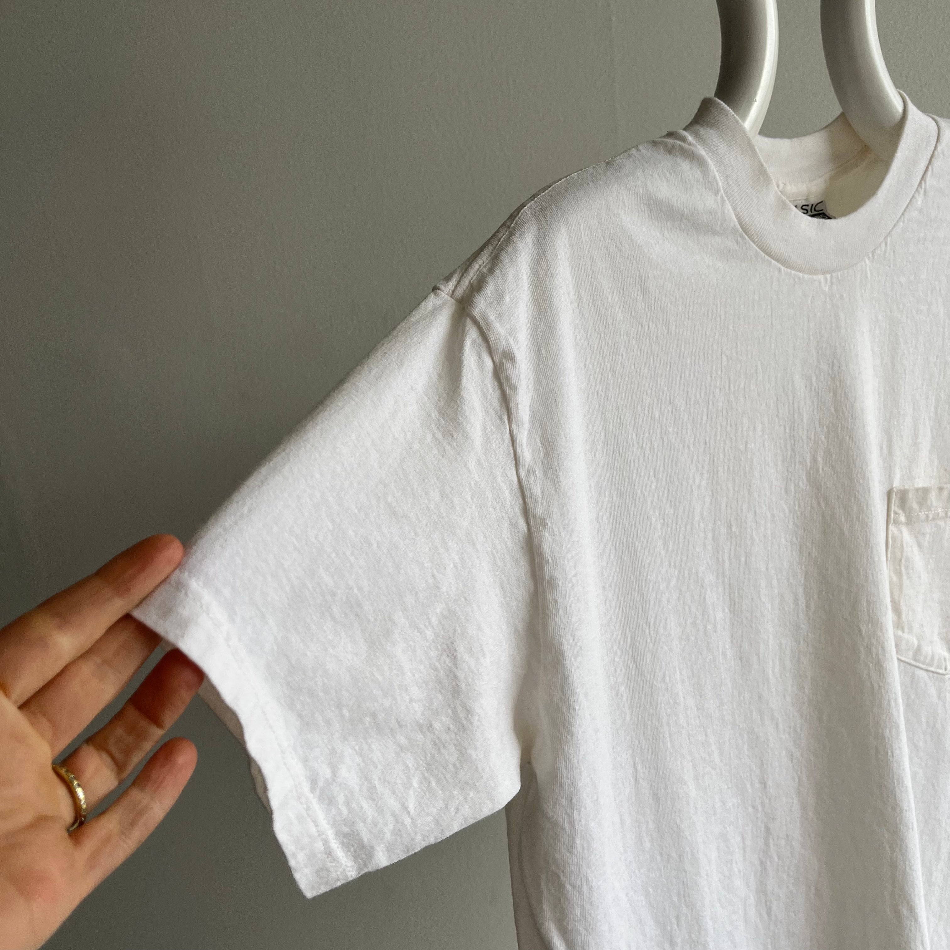 T-shirt à poche en coton blanc des années 1980/90
