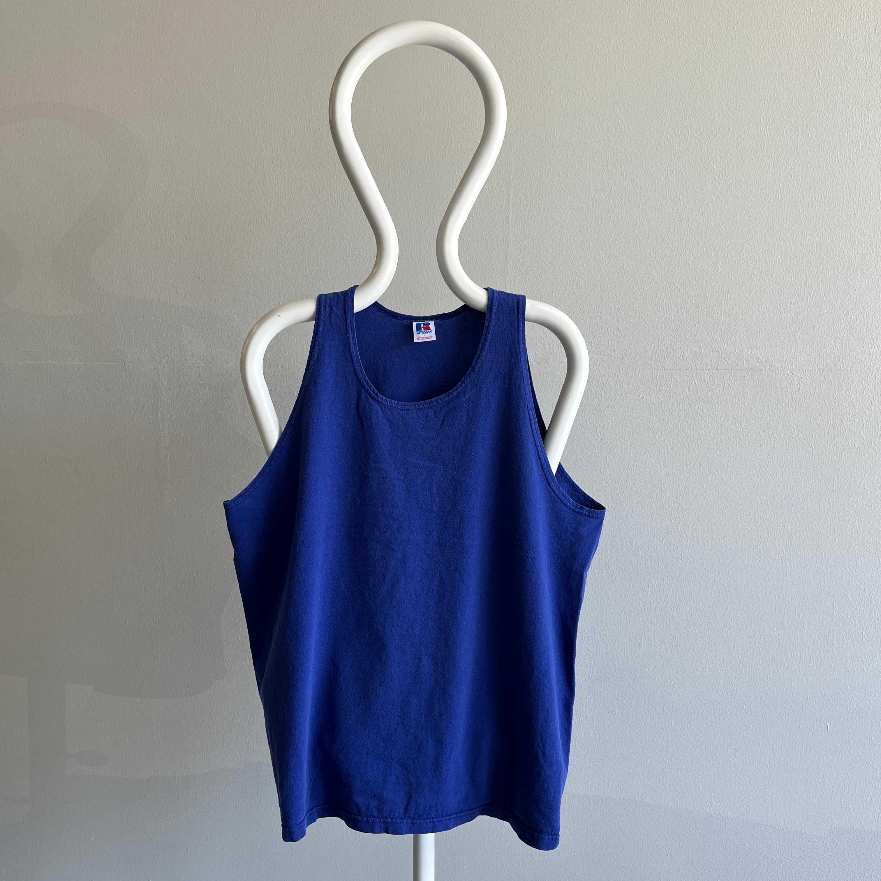 GG - 1990s Blank Blue Cotton Tank Top by Russell