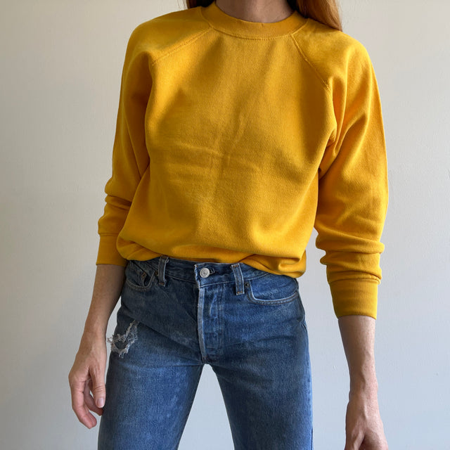 1980s Super Stained Blank Marigold Yellow Raglan Sweatshirt