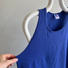 GG - 1990s Blank Blue Cotton Tank Top by Russell