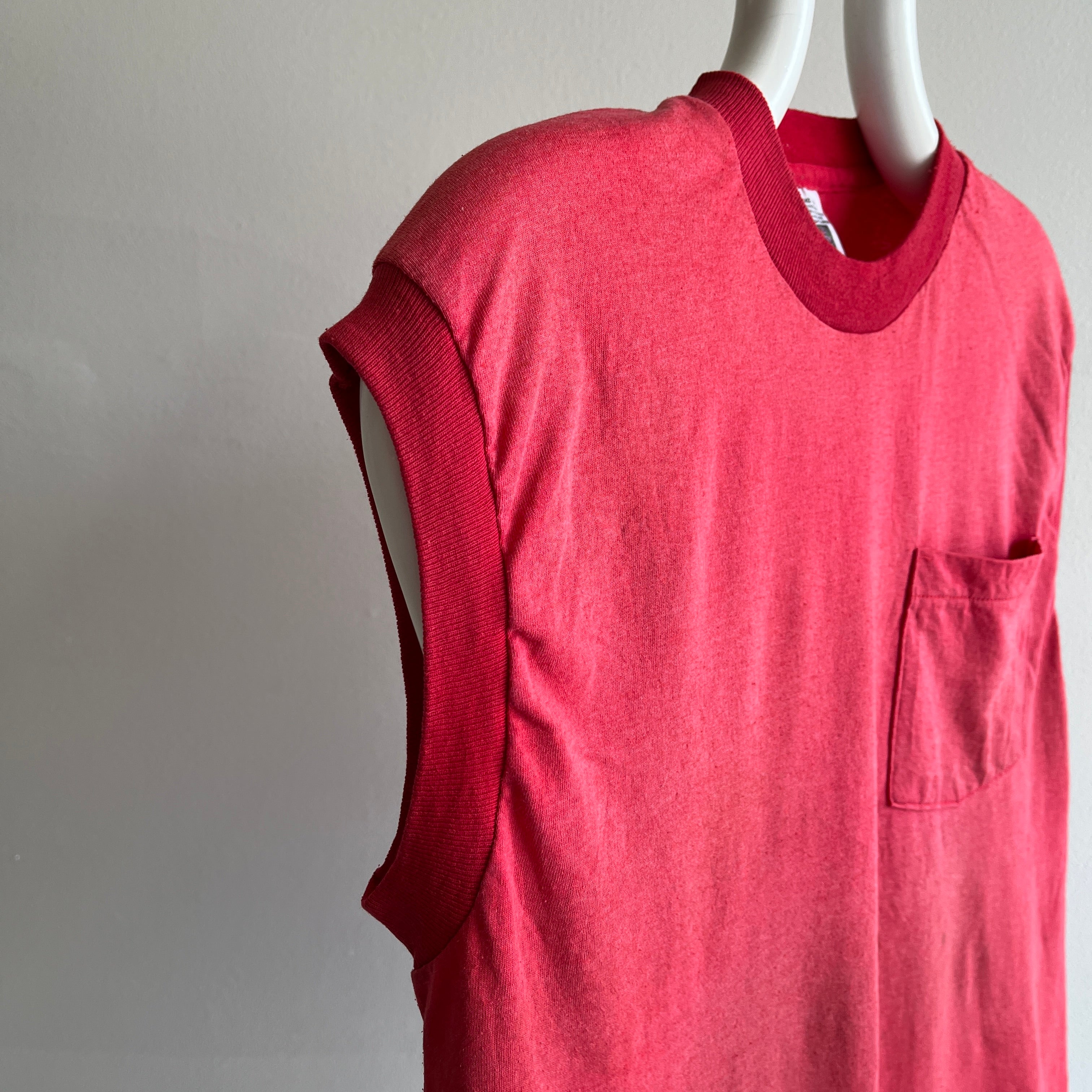 1990s Ultra Sun Faded Red Pocket Muscle Tank Top T-Shirt