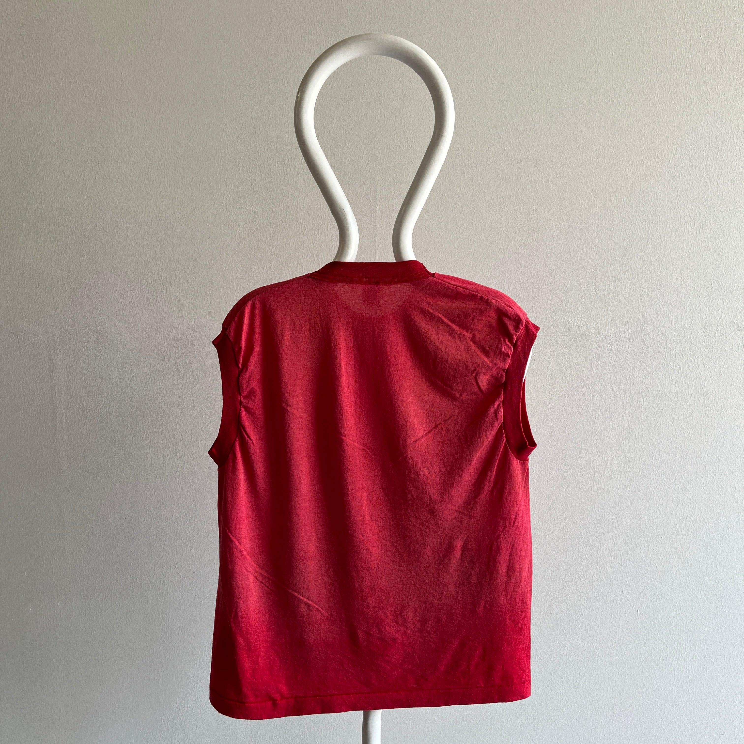1990s Ultra Sun Faded Red Pocket Muscle Tank Top T-Shirt