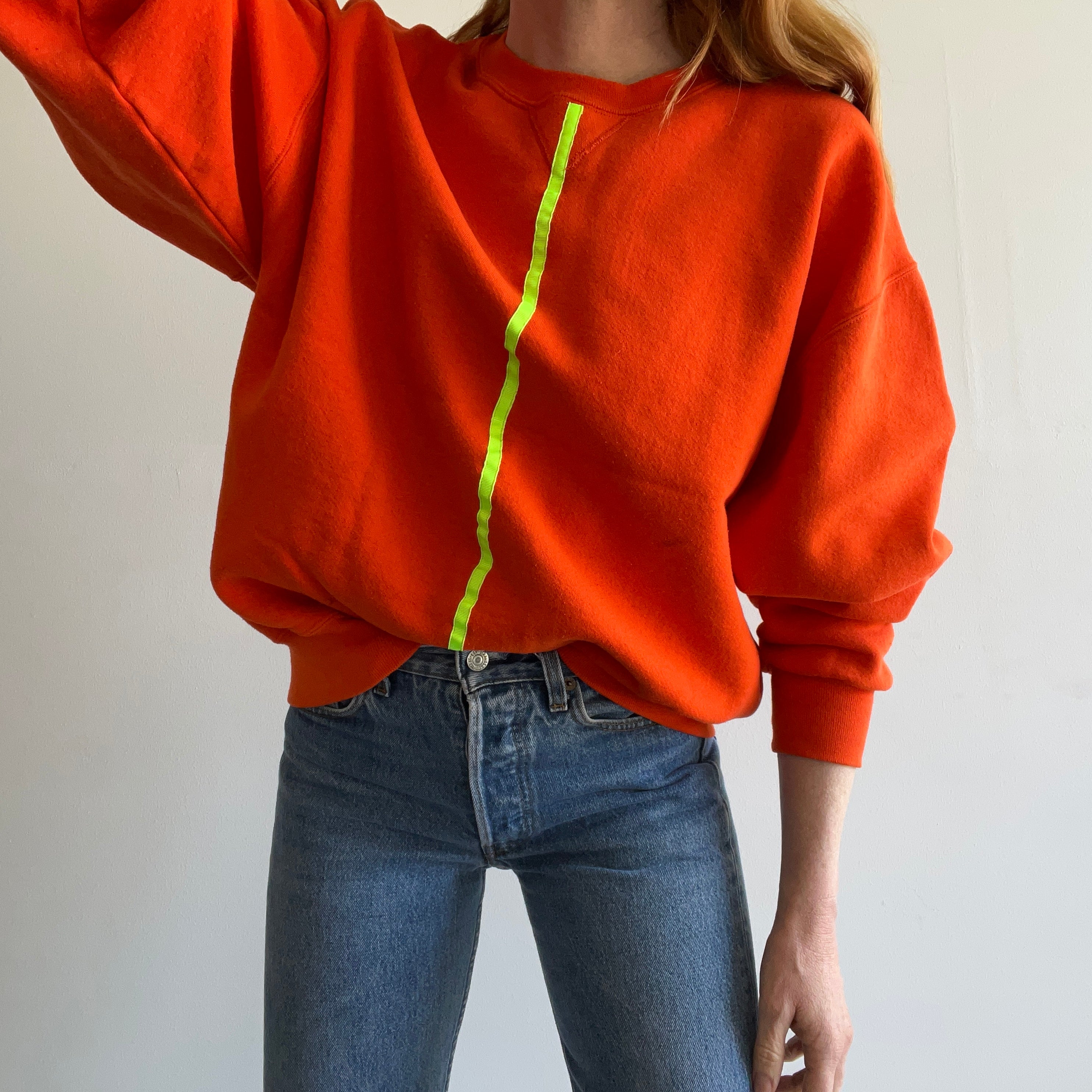 1990s DIY Orange and Neon Yellow Sweatshirt by Russell