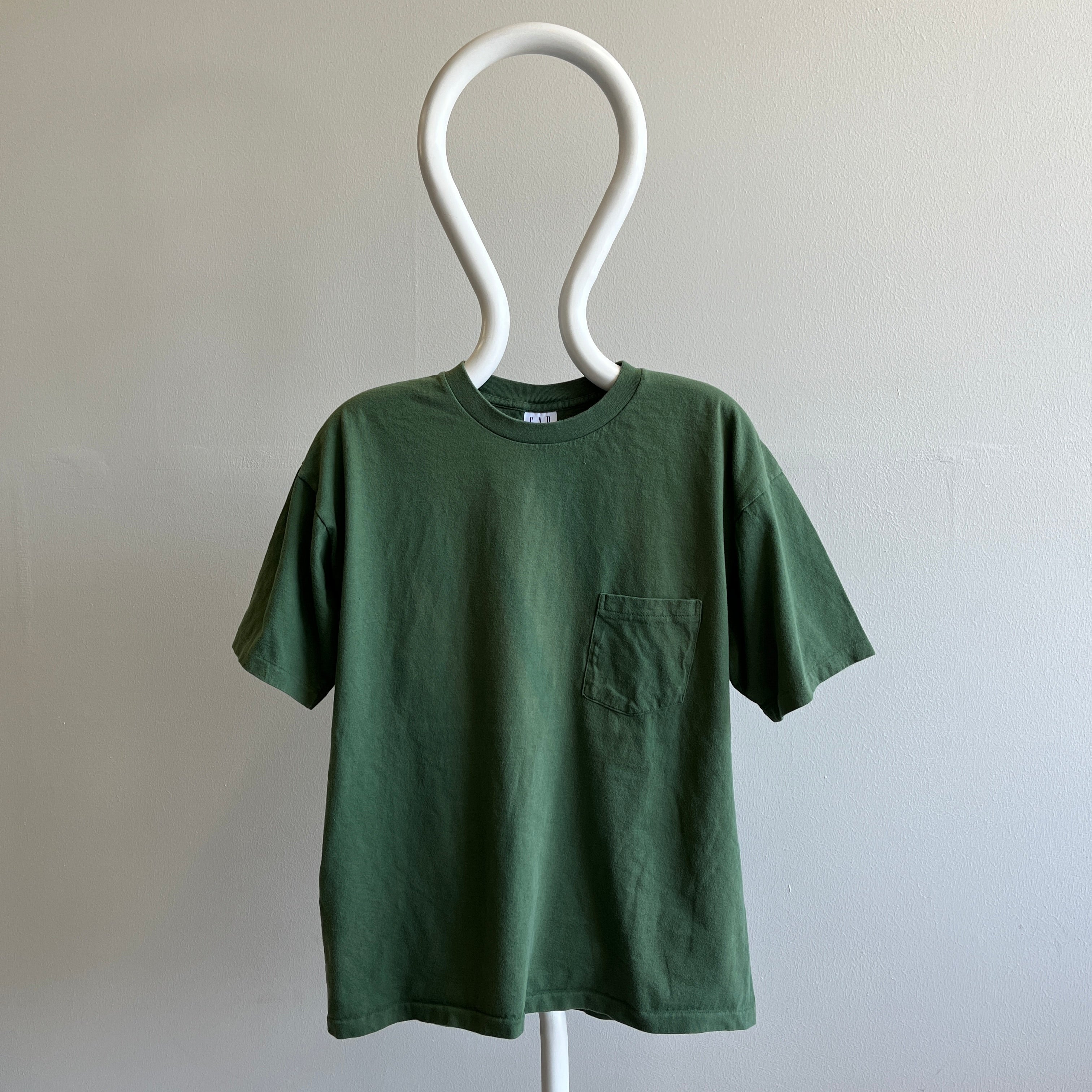 1980s GAP USA Made Faded Green Cotton Pocket T-Shirt