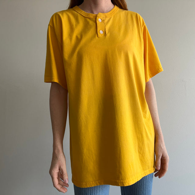 1980s Sunshine Yellow Russell Blank Henley T-Shirt