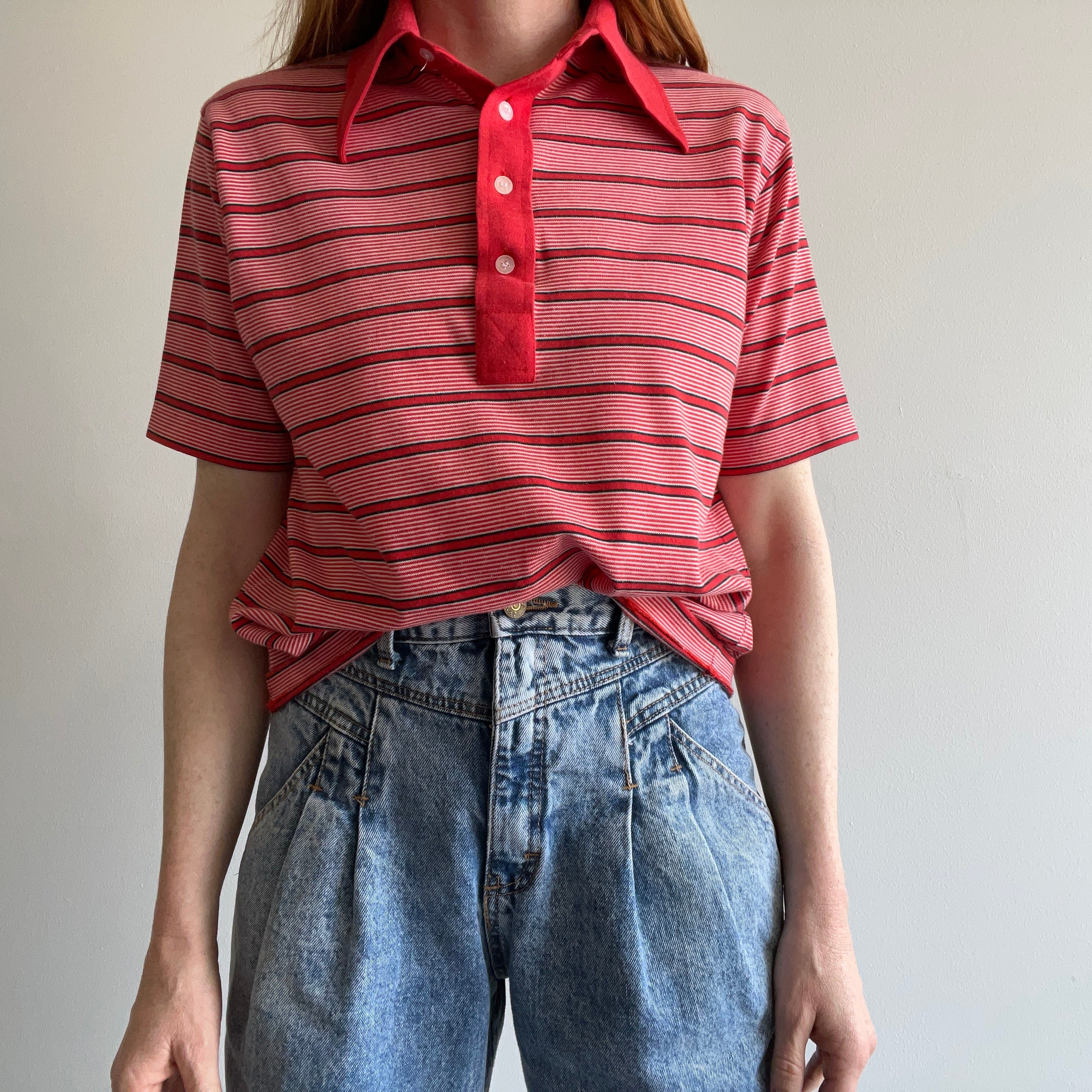 1970s Thin Striped Polo T-Shirt