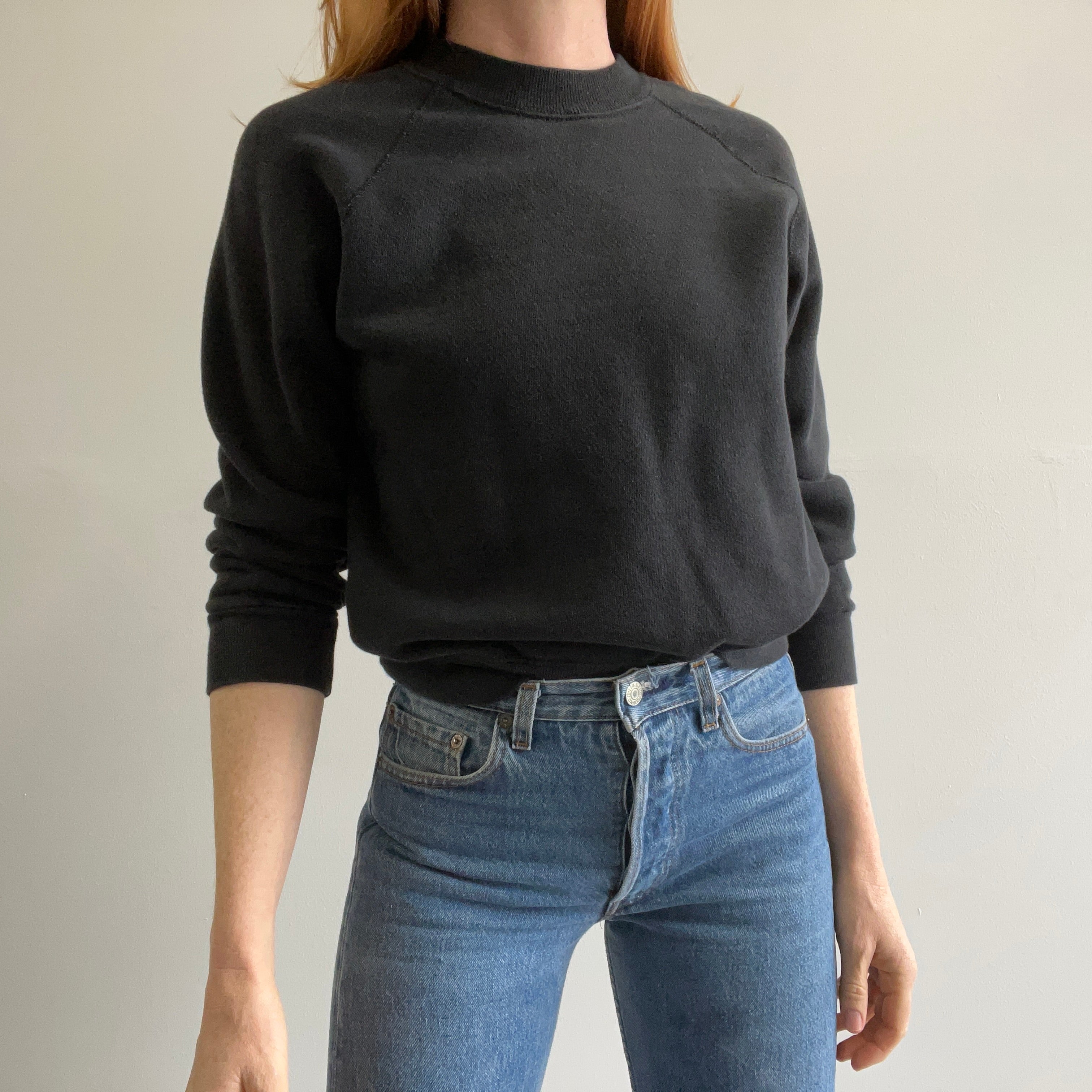 1980s Perfect Blank Black Raglan  - Soft and Cozy